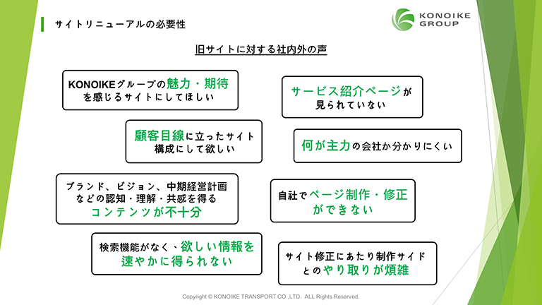 旧サイトに対する社内外の声