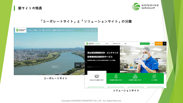 「コーポレートサイト」と「ソリューションサイト」を分離