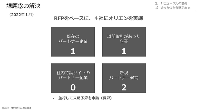 RFPをベースに、4社にオリエンテーションを実施